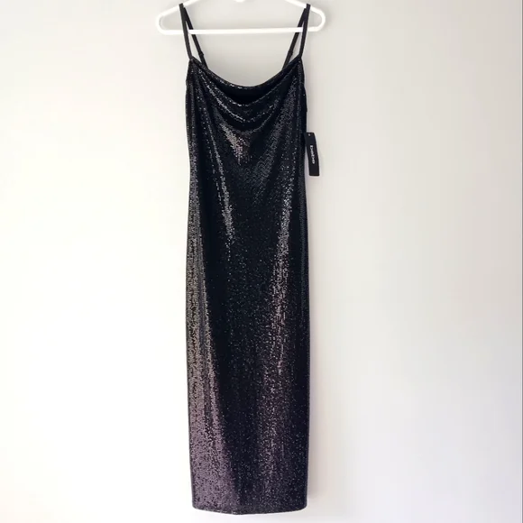 bebe black maxi dress Bebe Women's Plunge Neck Cowl Maxi Dress, Size XL in Black Spandex